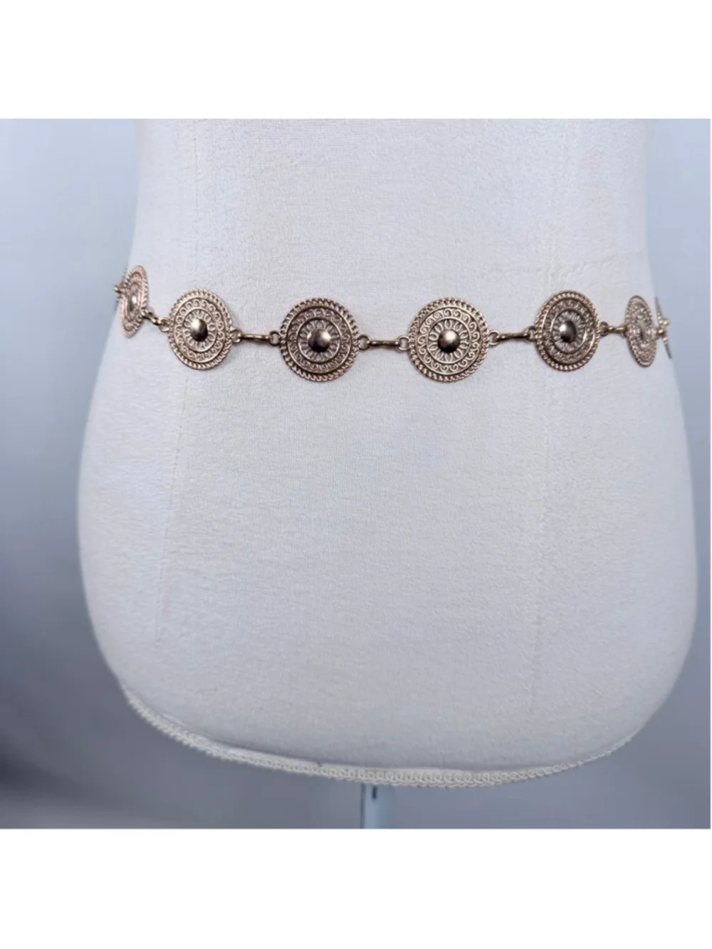 Boho Gold Metal Concho Chain Link Belt Western Cowgirl Statement One Size OS